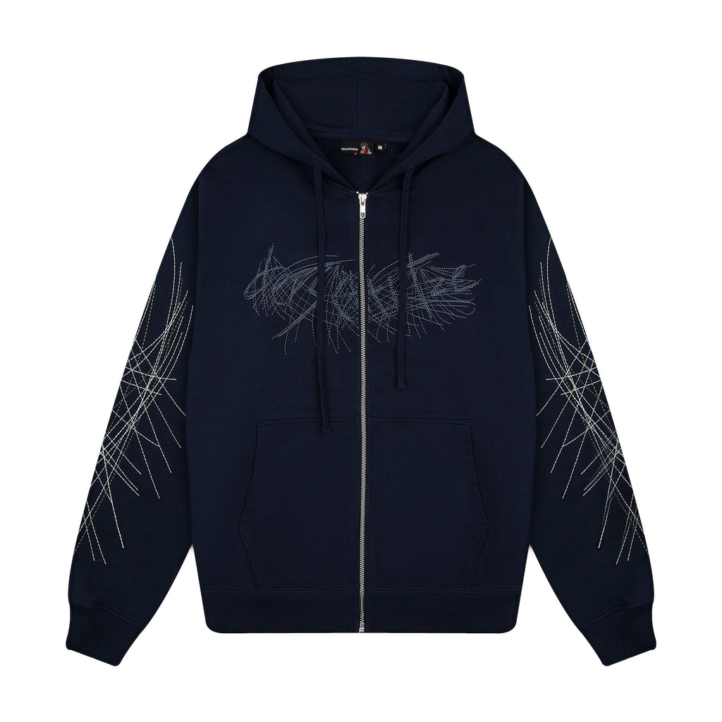 "sashiko" Zip Up navy