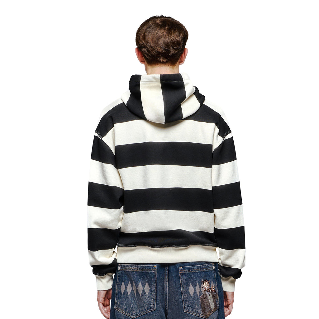 "on air" ecru-navy striped Hoodie