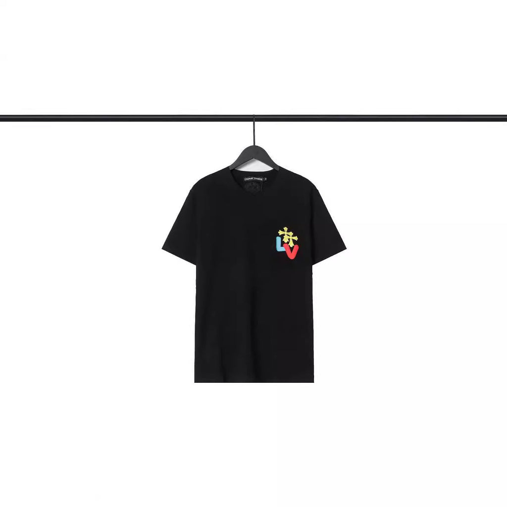 CHH Chrome Heart T Shirts Croix Cross Color Leather Printed Short Sleeve T-Shirt