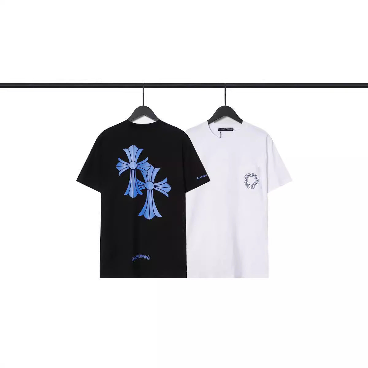 CHH Chrome Heart T Shirts Blue Cross Loose Crew Neck Short Sleeve