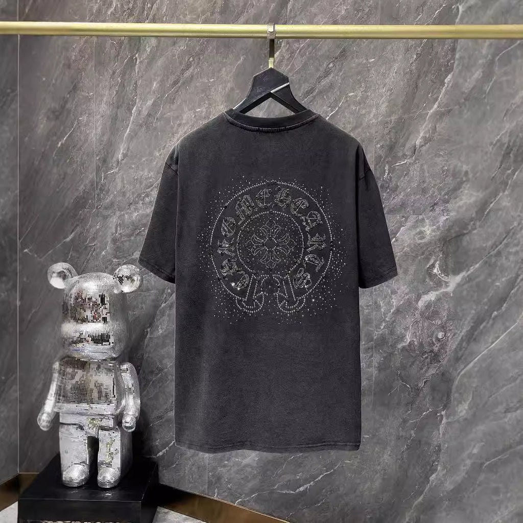 Chrome Heart T Shirts Croix Cross Color Leather Printed Short Sleeve T-Shirt