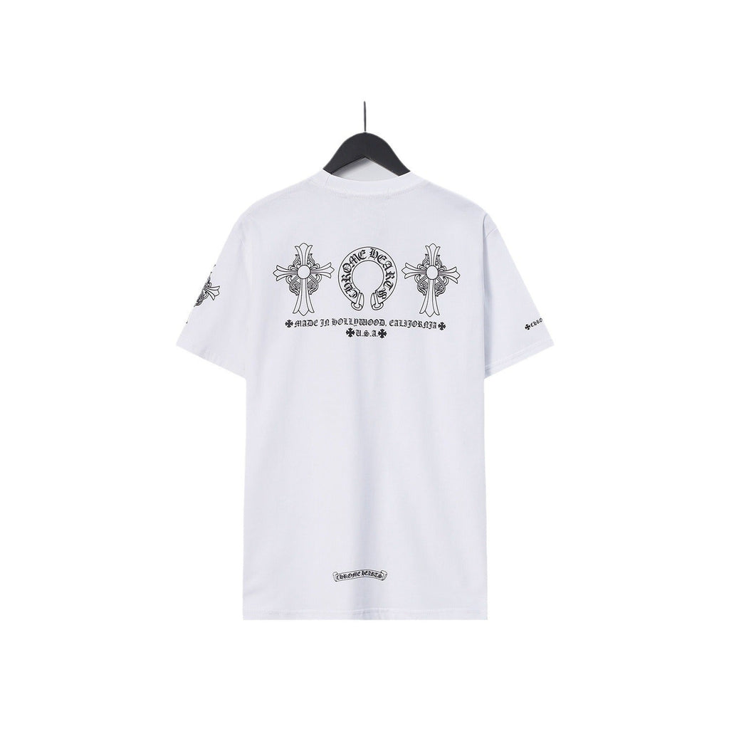 CHH Chrome Heart T Shirts Chrome Hearts Cross Sanskrit Print Short Sleeve Crew Neck T-Shirt