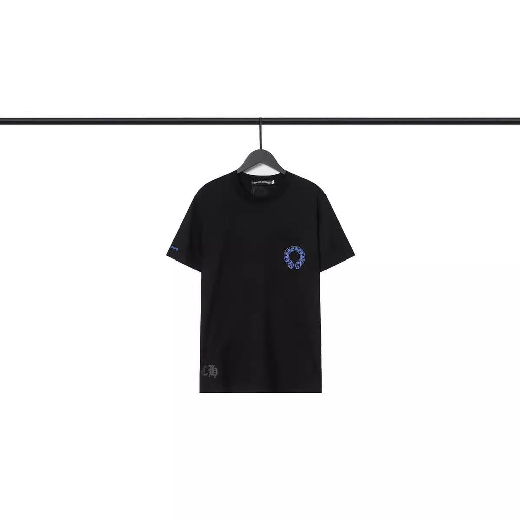CHH Chrome Heart T Shirts Blue Cross Loose Crew Neck Short Sleeve