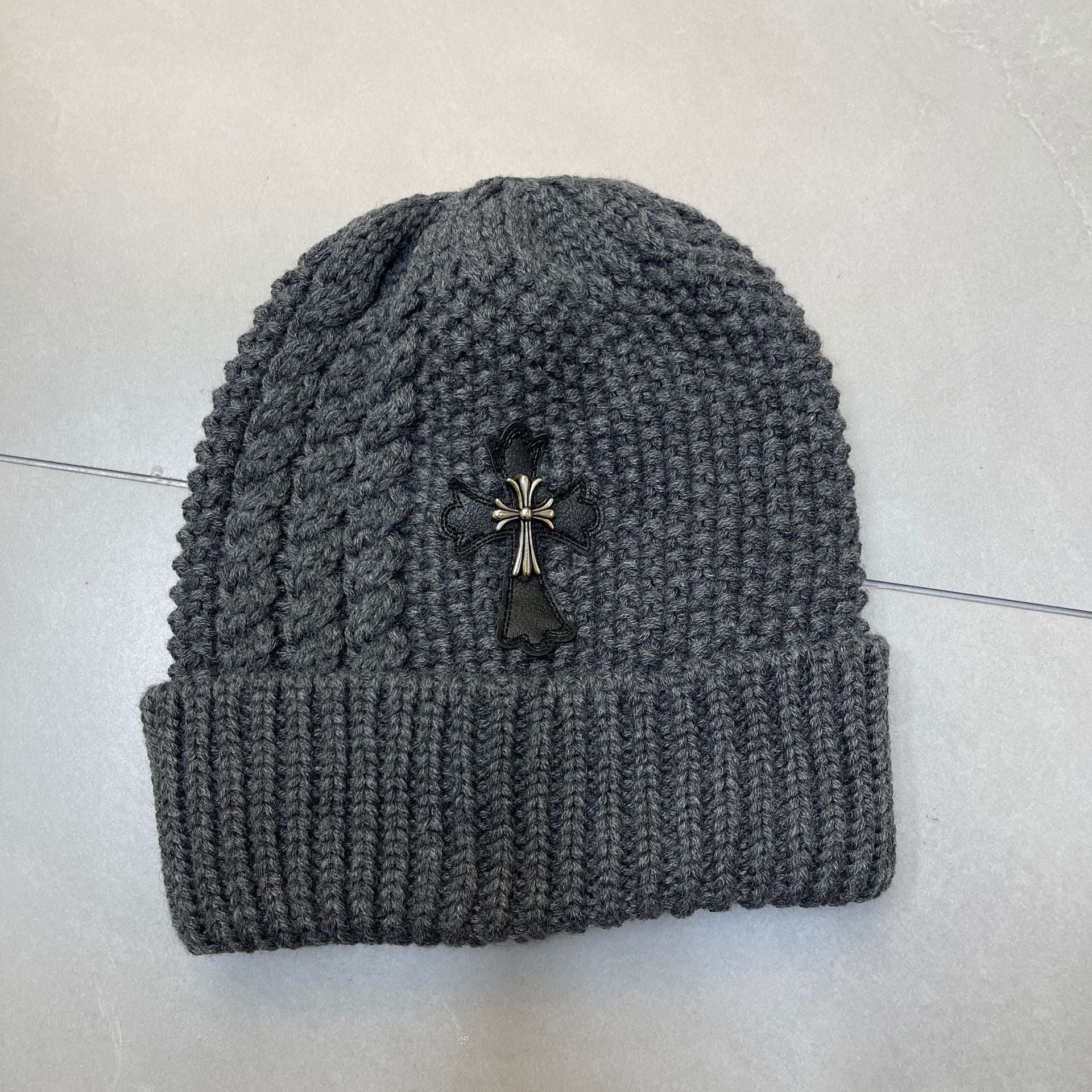 Chrome Heart Beanie Twist Wool Knitted Hat Ear Protector Headcap