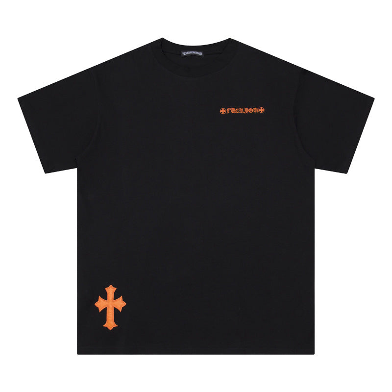 CHH Chrome Heart T Shirts Cross Leather Print Short Sleeve T-Shirt Loose